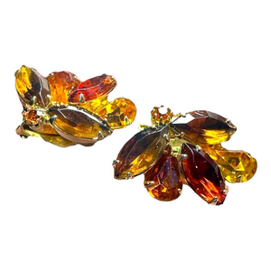 Vintage Weiss clip-on earrings Autumn colors & silver tone Women’s jewelry